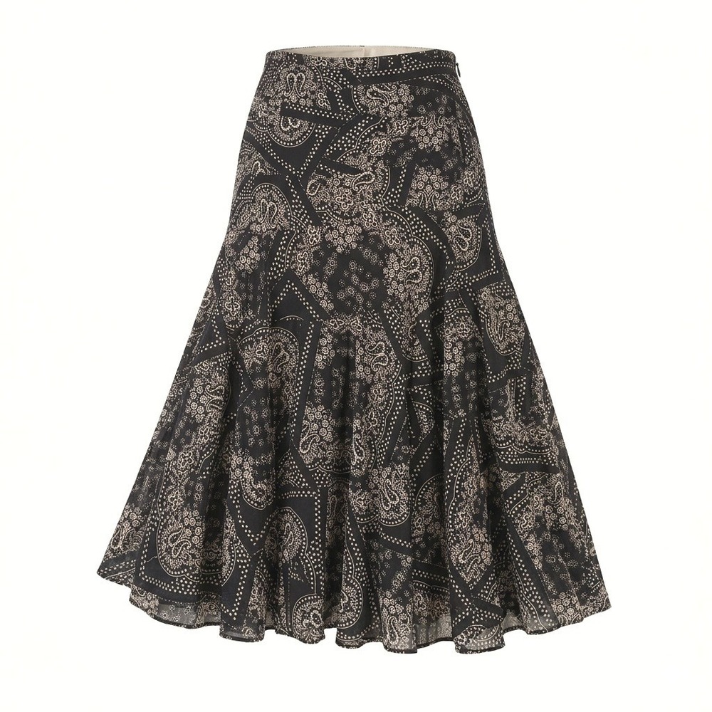 Ralph Lauren Y2K Cotton Paisley Midi Skirt 16 Black White Bandana Print Flowy